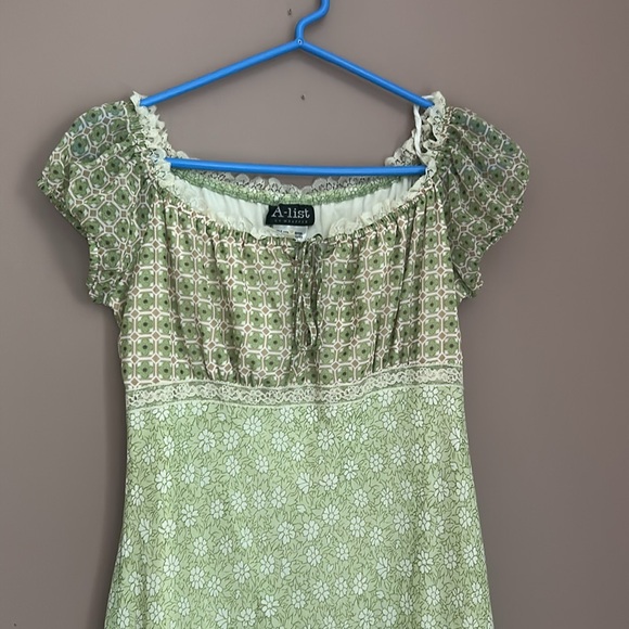 Y2K Baby Doll Feminine Fairycore Lace Trims Mini Dress Lined Tie Front Size L - Picture 11 of 12